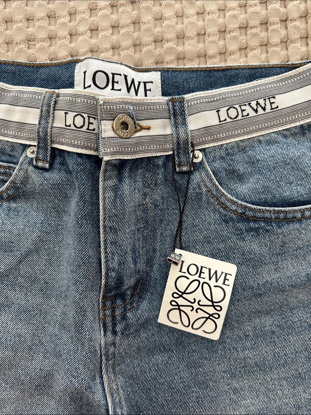Loewe Light Blue Denim Jeans with Logo Webbing Waistband
